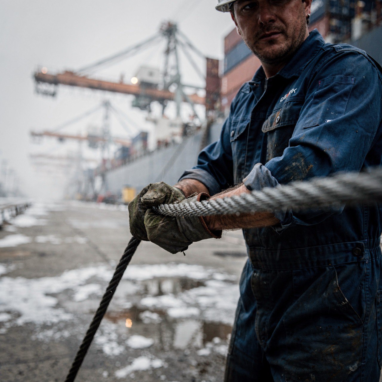 AI visualization of workers and industrial equipment in a dock environment