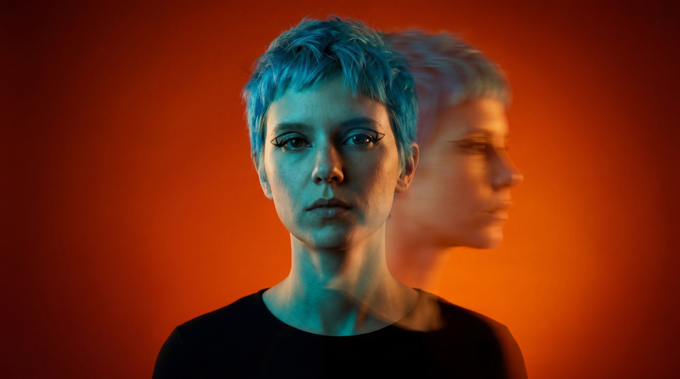 AI editorial template: double-exposure portrait with dramatic lighting
