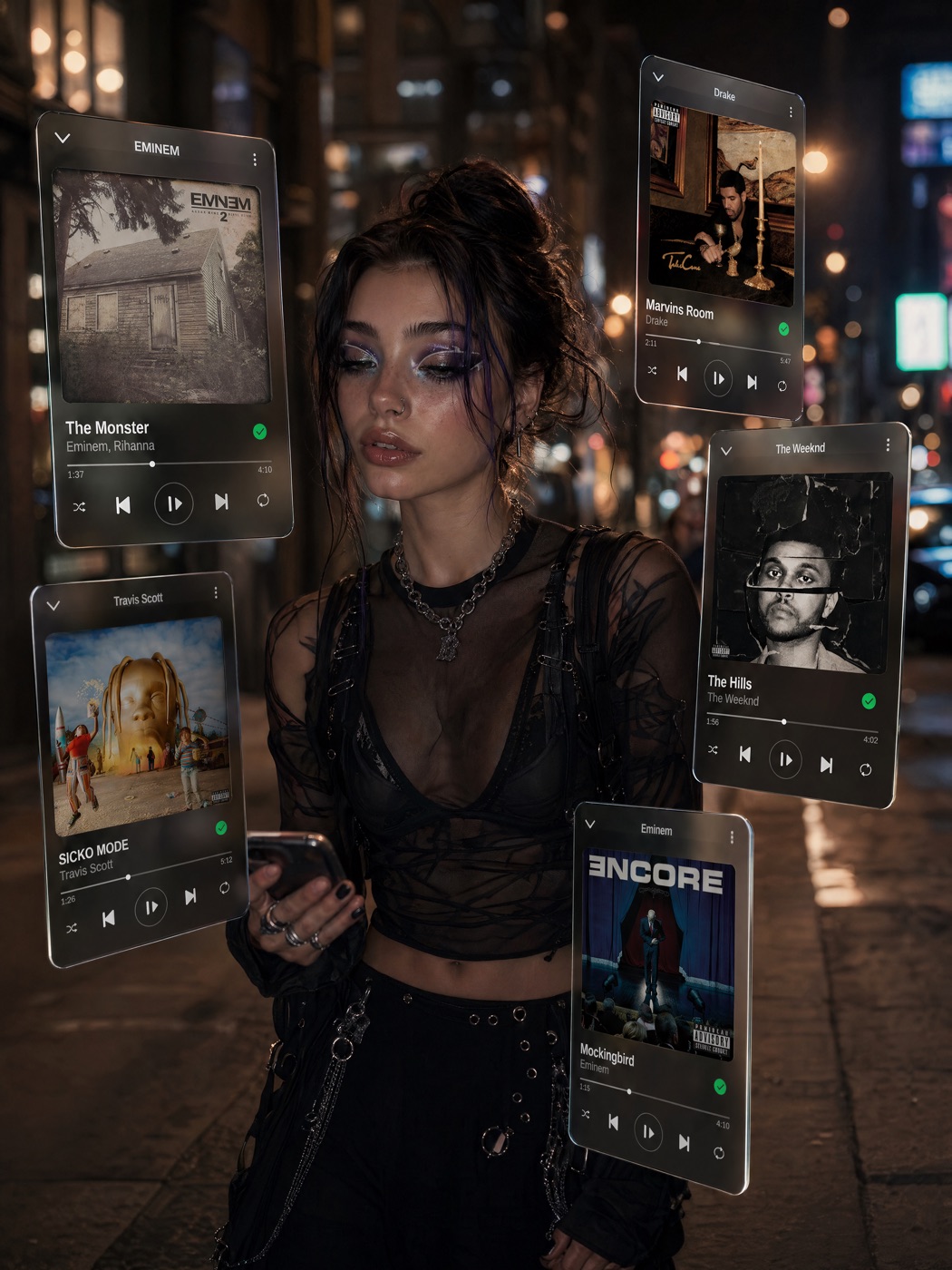 AI lifestyle template: music streaming visual with floating UI